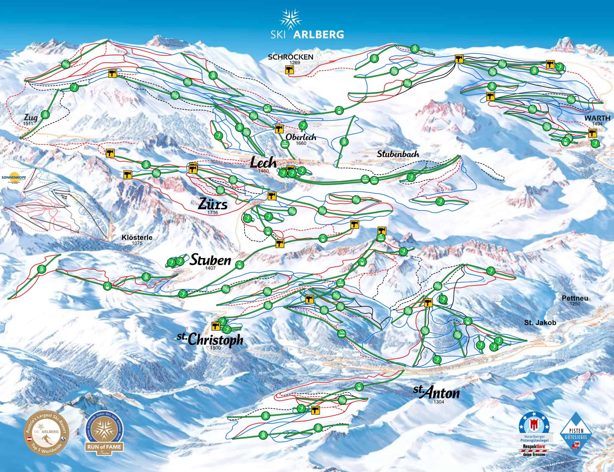 ski map arlberg off piste and freeride runs