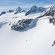 Off piste skier freeriding in backcountry of Stubai Glacier ski area